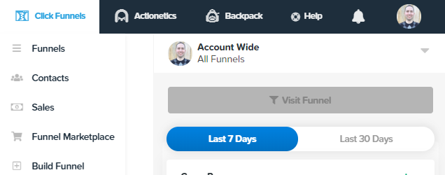 navigation in top right of clickfunnels page