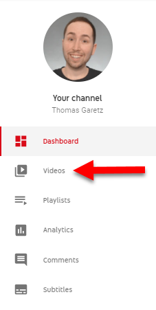 arrow pointing towards videos in youtube creator studio