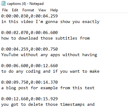 the auto generated text I downloaded from youtube